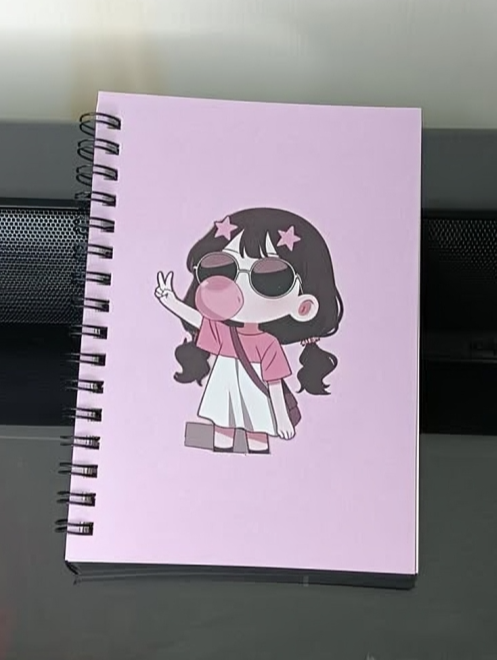 Cute A6 Size Spiral Notebook – Bubblegum Girl Design