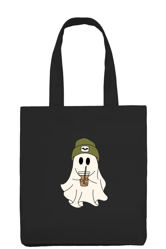 Hipster Ghost Coffee Black Cotton Tote Bag