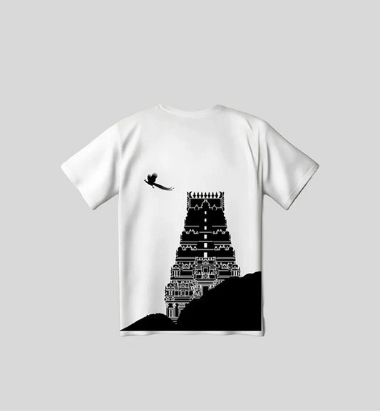 Murugan Paaththupan Pilgrimage Tee - Minimalist Black & White Graphic Over-sized T-Shirt