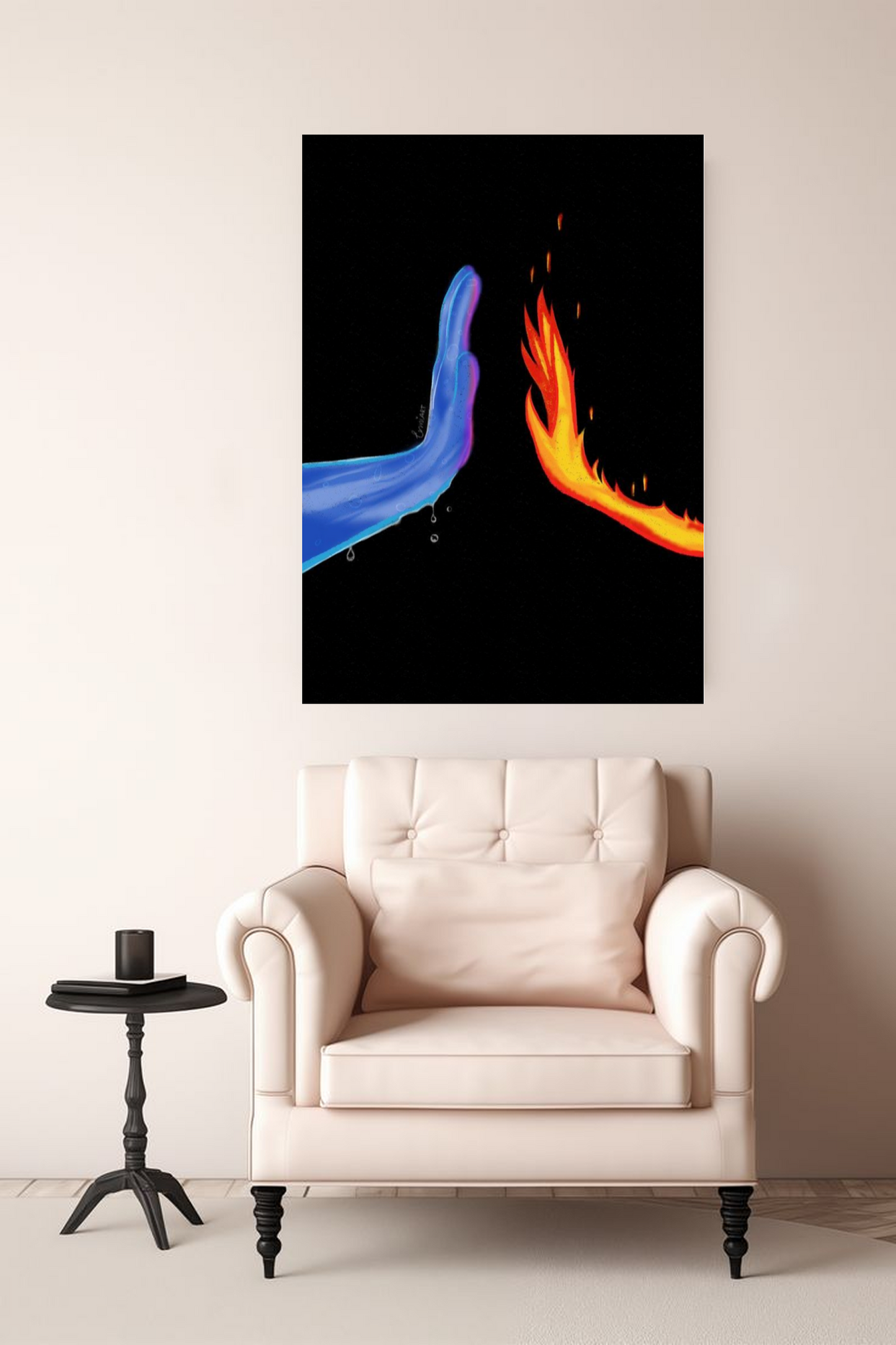 Fire and Water Hands A4 Aesthetic Sticker Poster