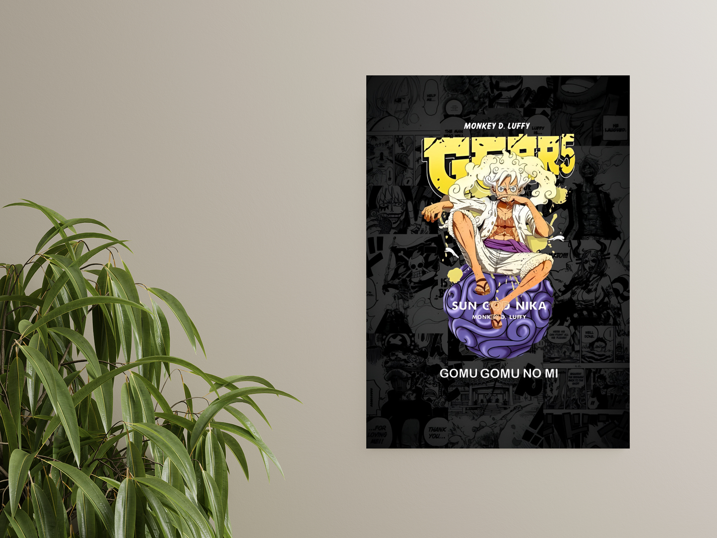 Monkey D. Luffy GEAR 5 A4 Sticker Poster - Sun God Nika Art