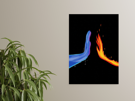 Fire and Water Hands A4 Aesthetic Sticker Poster
