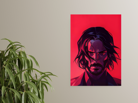 Red & Black John Wick Art A4 Sticker Poster - Keanu Reeves