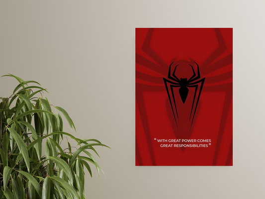 Minimalist Spider Logo A4 Sticker Poster - Red Aesthetic