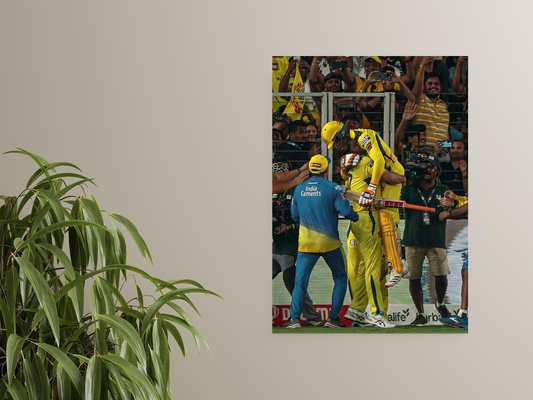 CSK Hug of Champions A4 Sticker Poster - Dhoni & Jadeja
