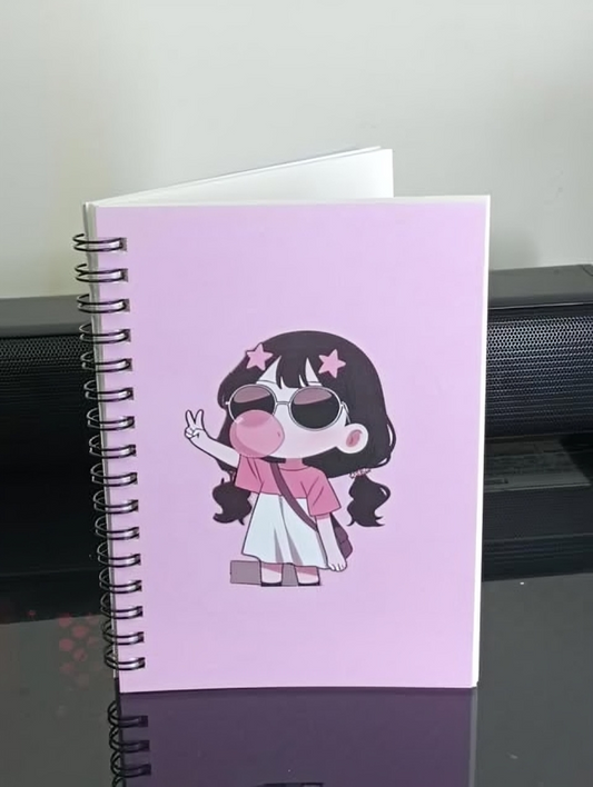 Cute A6 Size Spiral Notebook – Bubblegum Girl Design