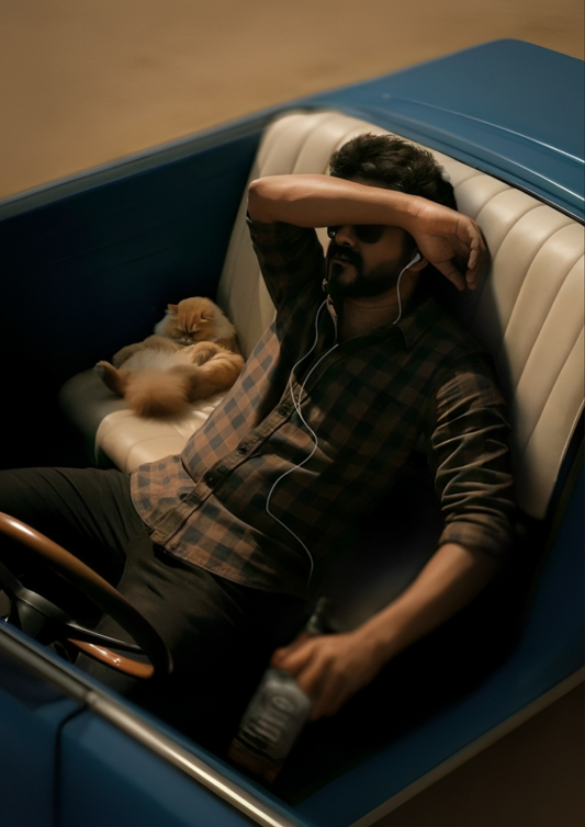 Thalapathy Vijay Aesthetic A4 Sticker Poster - Vintage Car Vibe