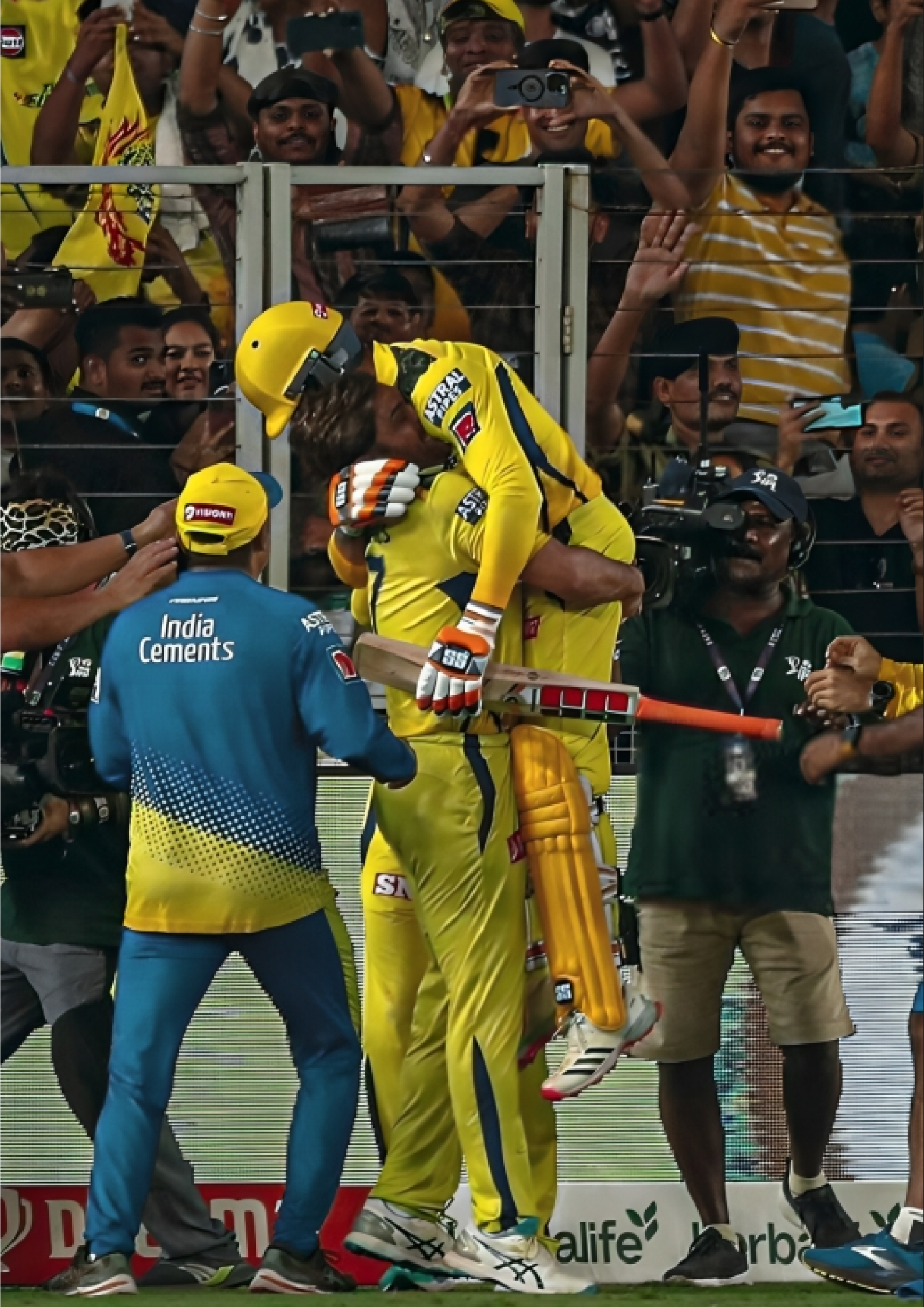 CSK Hug of Champions A4 Sticker Poster - Dhoni & Jadeja