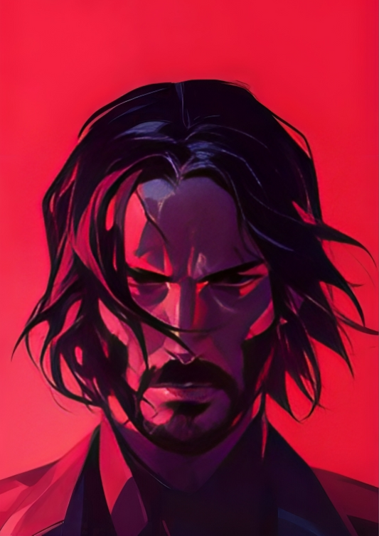 Red & Black John Wick Art A4 Sticker Poster - Keanu Reeves