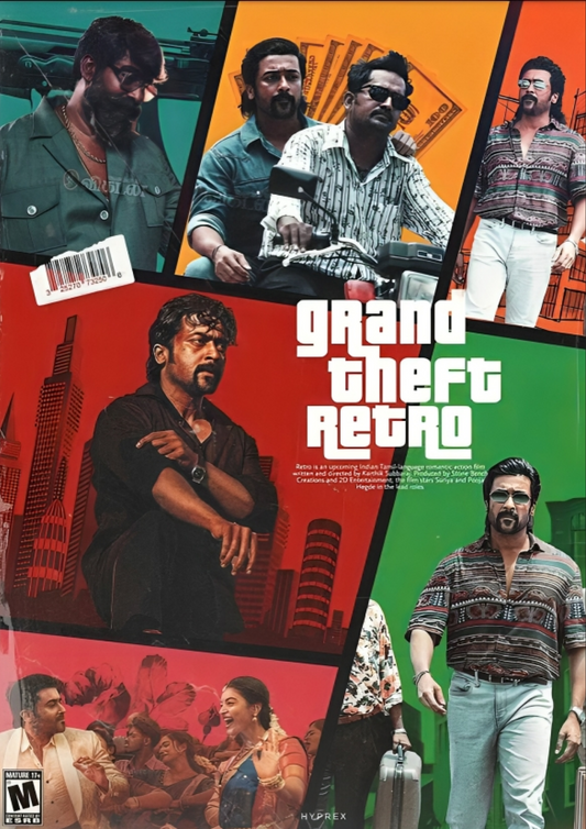 Suriya Grand Theft Retro A4 Poster - GTA Style Collage