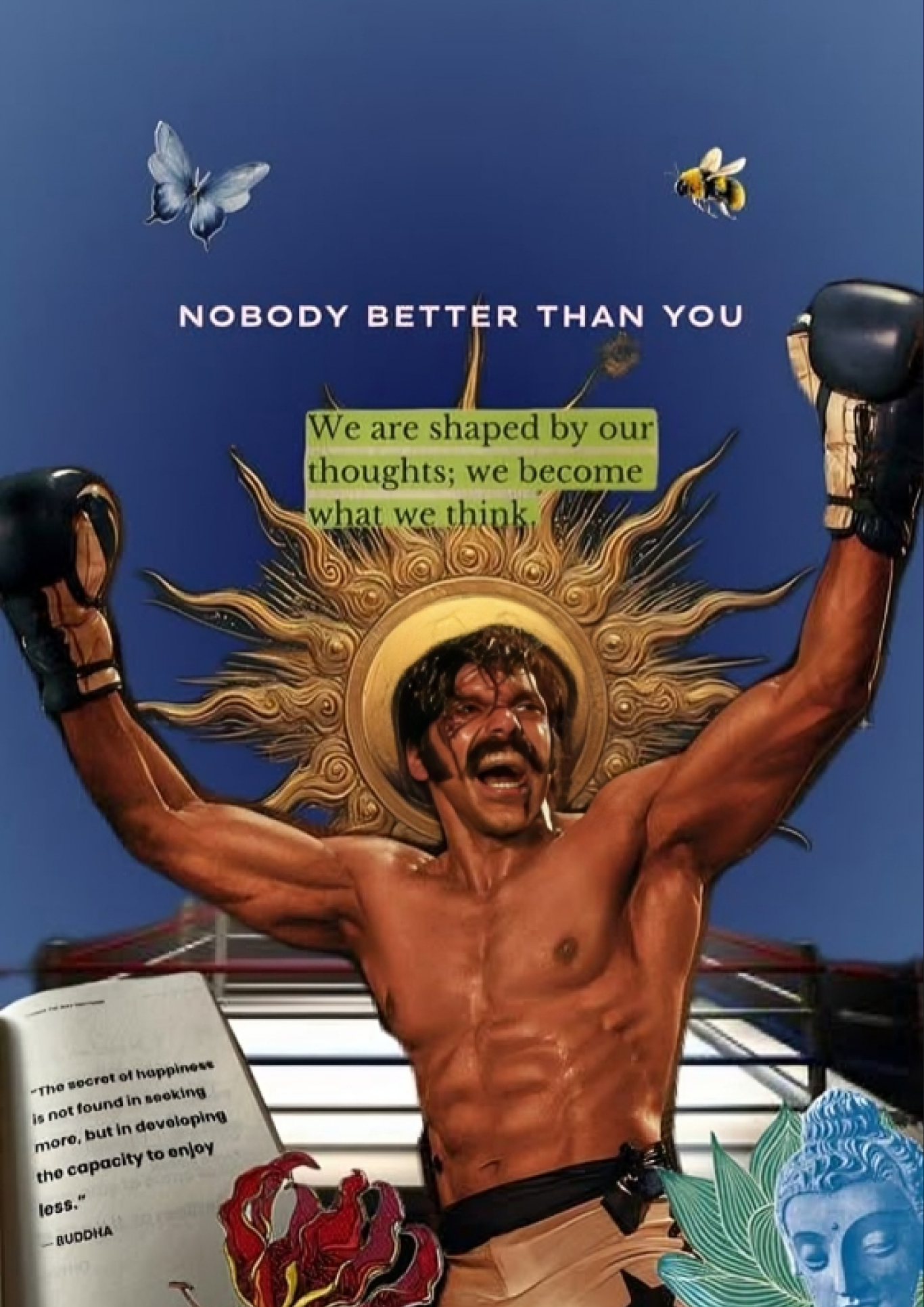 Motivational Boxing Poster A4 Sticker - Buddha Quotes & Strength