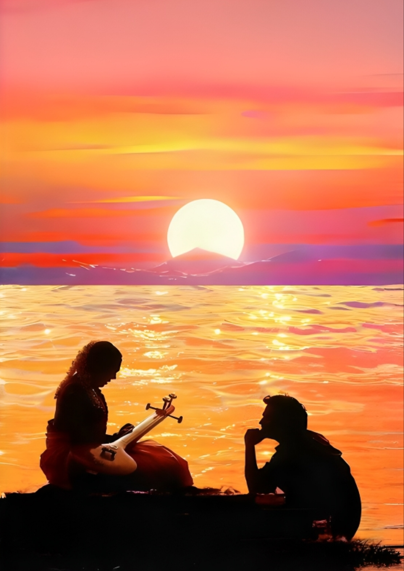 Sunset Serenade A4 Sticker Poster - Romantic Aesthetic Art
