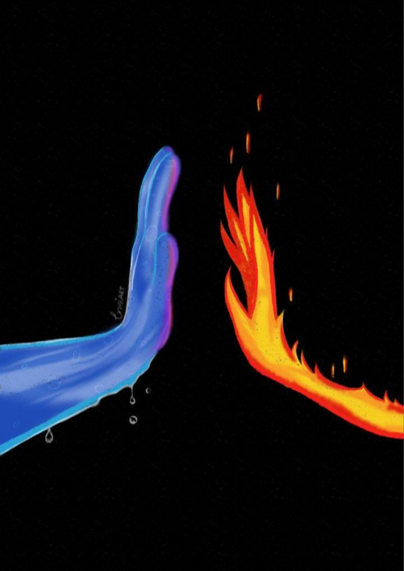 Fire and Water Hands A4 Aesthetic Sticker Poster