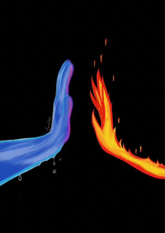 Fire and Water Hands A4 Aesthetic Sticker Poster