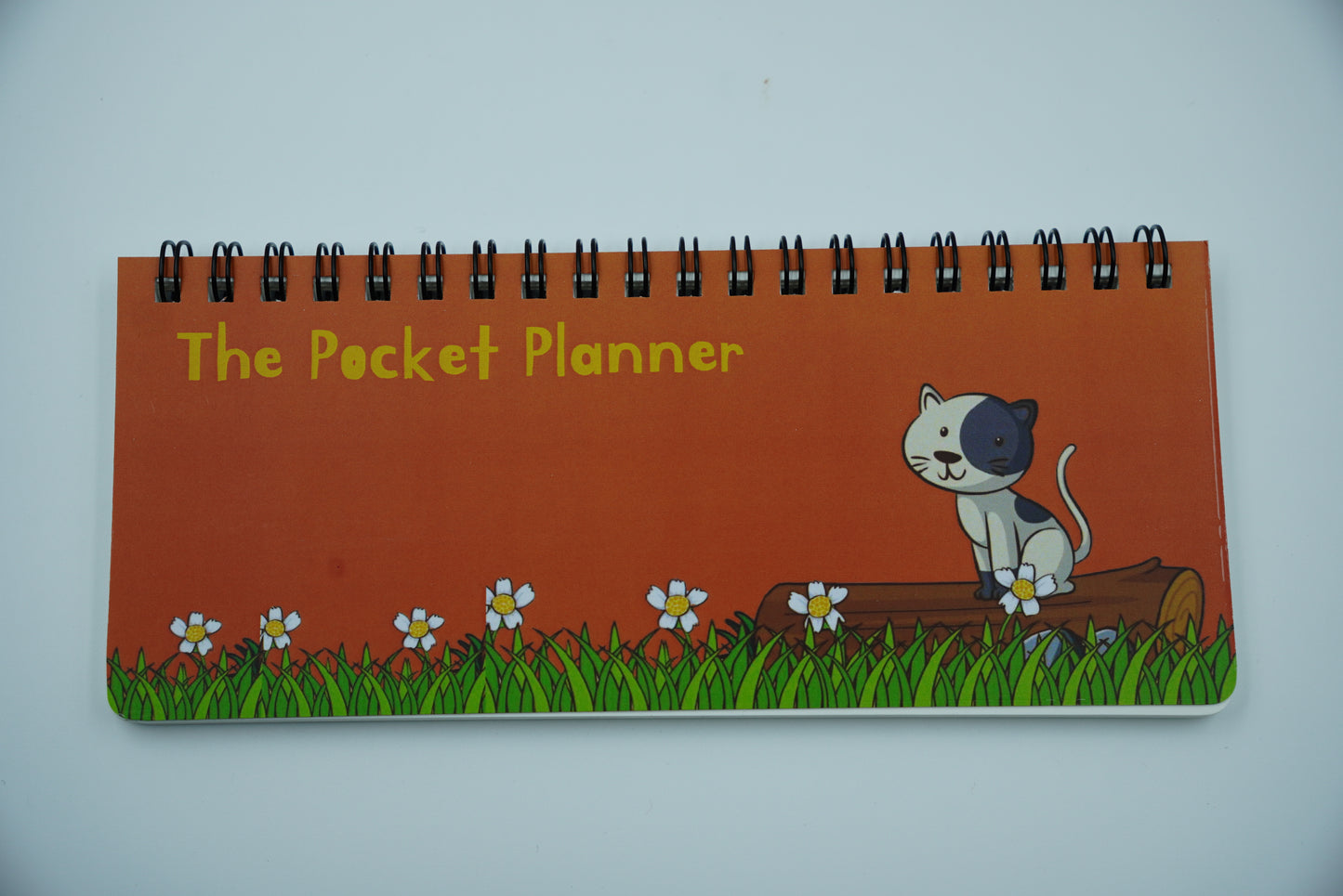The Pocket Planner – Playful Grey Cat & Daisies (Orange)