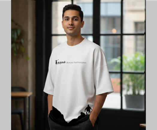 Murugan Paaththupan Pilgrimage Tee - Minimalist Black & White Graphic Over-sized T-Shirt