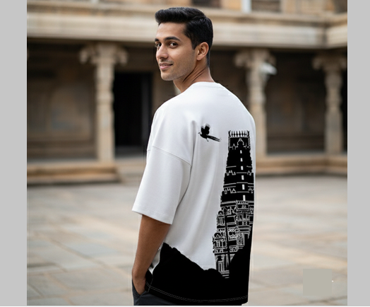 Murugan Paaththupan Pilgrimage Tee - Minimalist Black & White Graphic Over-sized T-Shirt