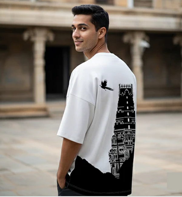 Murugan Paaththupan Pilgrimage Tee - Minimalist Black & White Graphic Over-sized T-Shirt