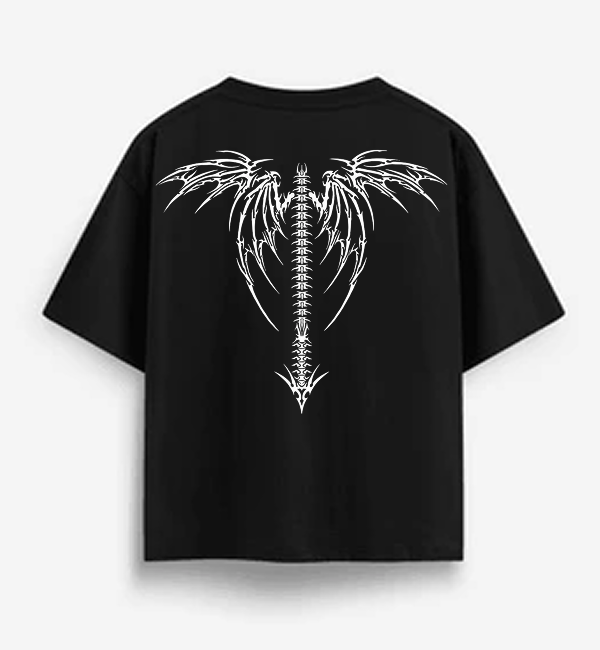 Oversized Gothic Spine Wings T-Shirt