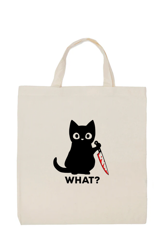 Cute Cat What Tote Bag Quirky Cotton Bag
