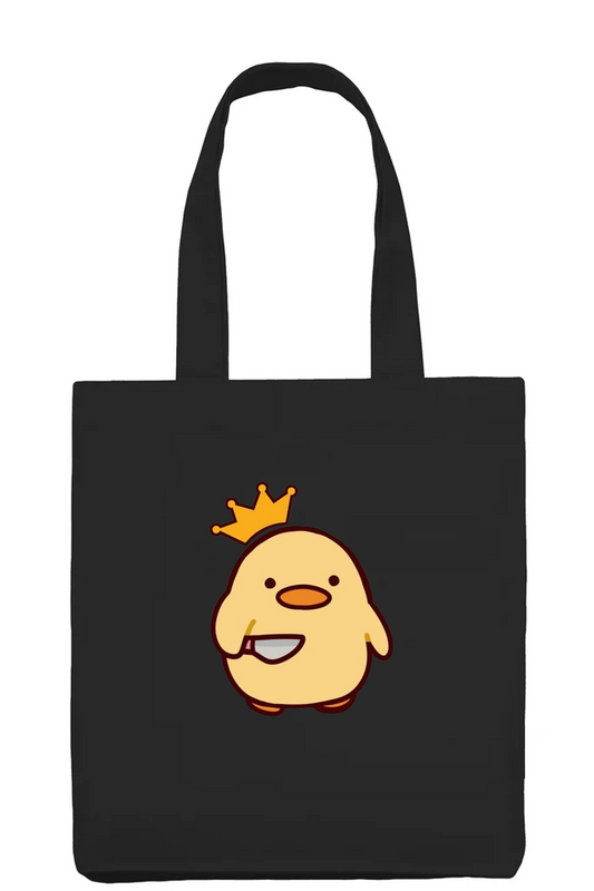 Angry Duck King with Knife Funny Black Tote