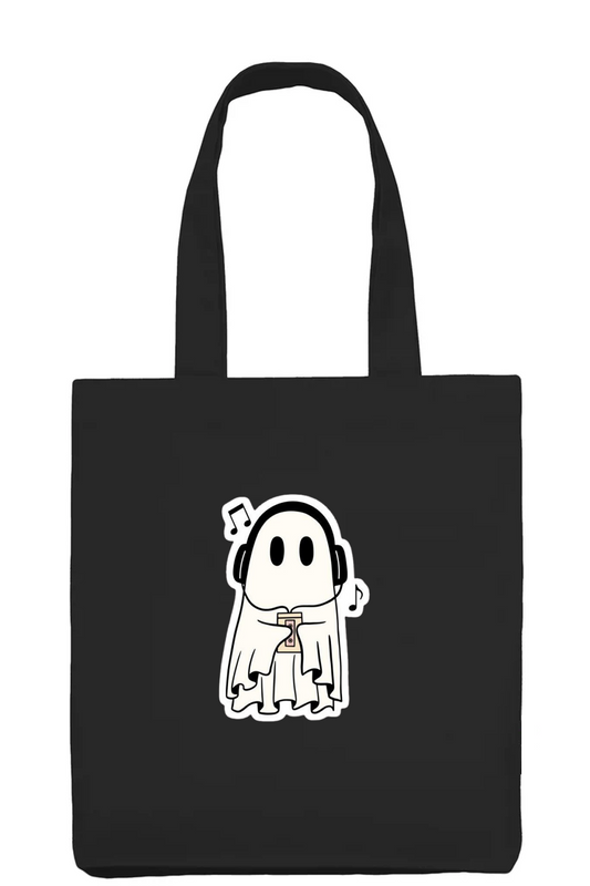 Aesthetic Ghost Music Tote Bag Trendy Black Cotton Bag