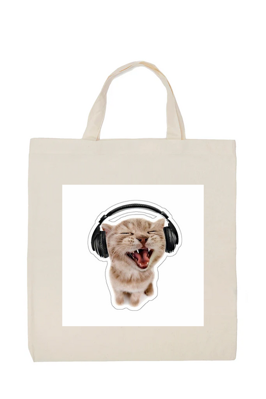 Cute Cat Headphones Tote Bag  Cotton Tote