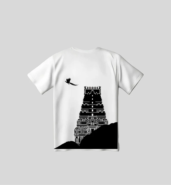 Murugan Paaththupan Pilgrimage Tee - Minimalist Black & White Graphic Over-sized T-Shirt