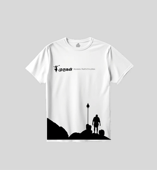Murugan Paaththupan Pilgrimage Tee - Minimalist Black & White Graphic Over-sized T-Shirt
