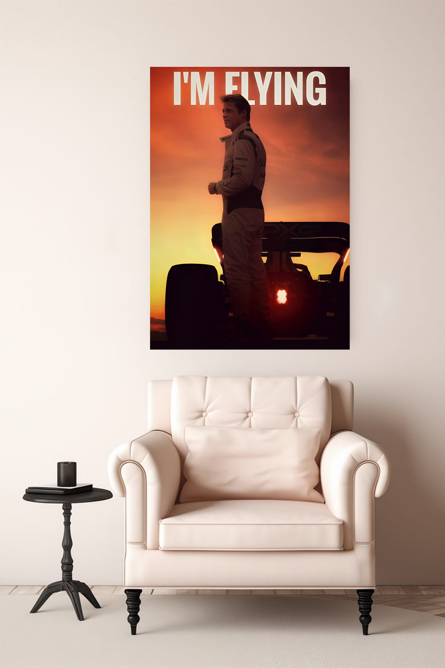 I'M FLYING F1 Movie Poster (Brad Pitt) - Sunset Racing Art