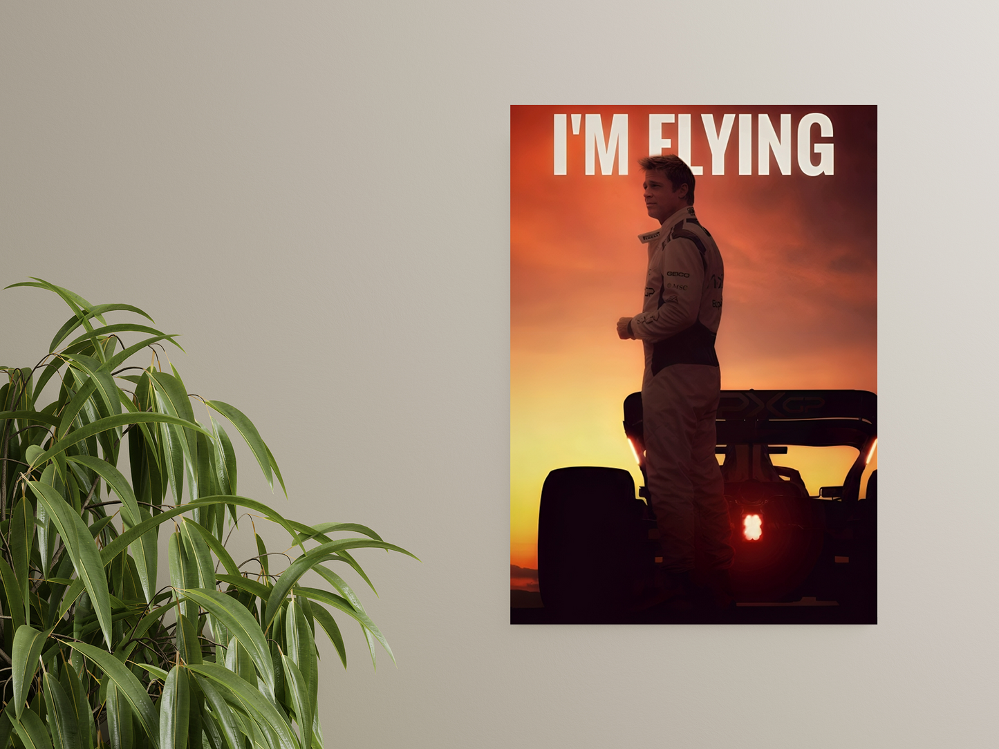 I'M FLYING F1 Movie Poster (Brad Pitt) - Sunset Racing Art