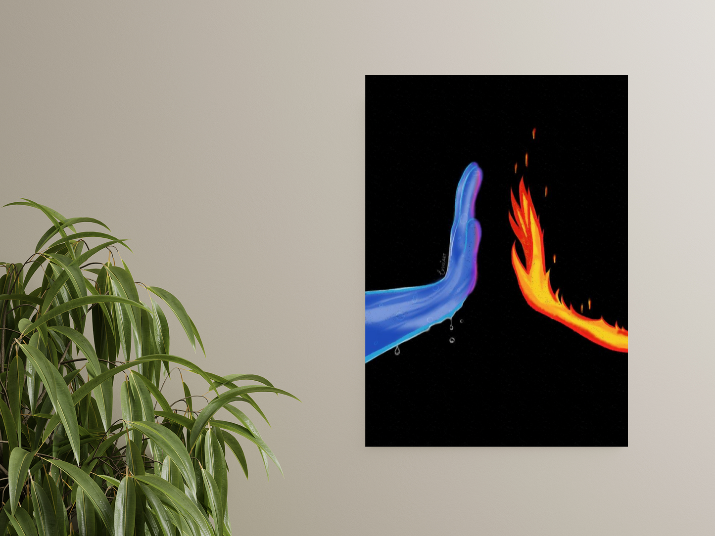 Fire and Water Hands A4 Aesthetic Sticker Poster