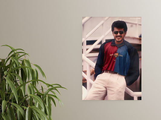 Retro Ajith Kumar A4 Sticker Poster - Vintage FC Barcelona Jersey