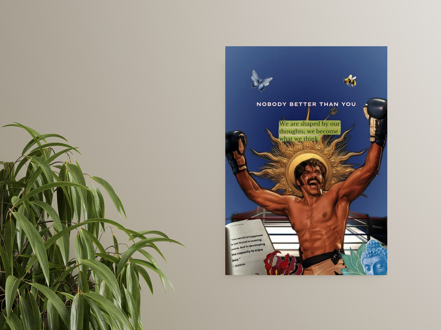 Motivational Boxing Poster A4 Sticker - Buddha Quotes & Strength